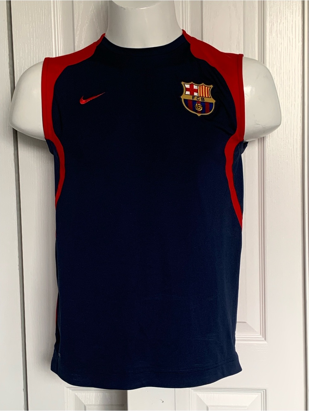 Nike Navy and Red FC Barcelona Men's Sleeveless Training Tank